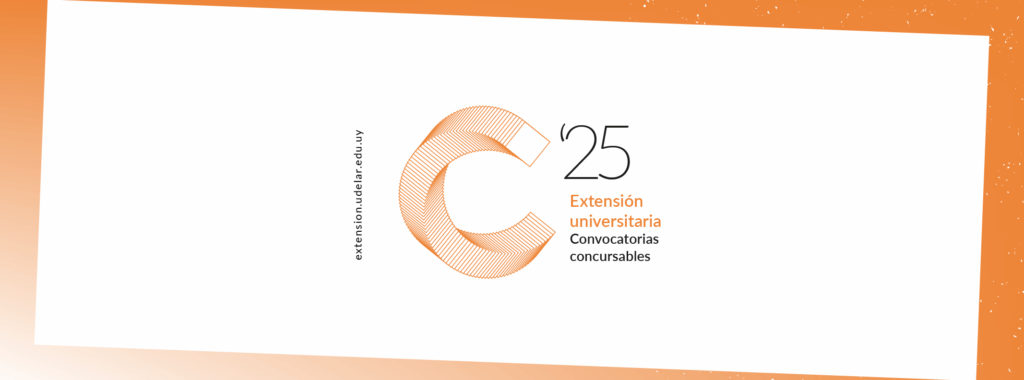 Gráfico con fondo blanco y bordes en tono anaranjado. Logo de la convocatoria: Horizontal y también en tono naranja Una letra C grande torneada, y a su derecha: 25 Extensión universitaria Convocatoria concursable