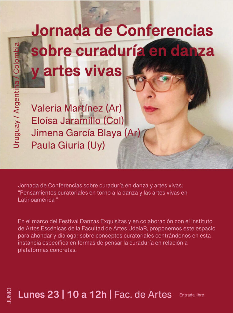 Imagen promocional de la jornada de conferencias sobre curaduría en danza y artes vivas.