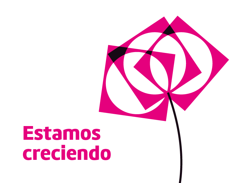 Imagén de difusión: composición floral, en color magenta, acompañado del texto “Estamos creciendo”.
