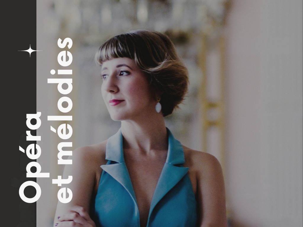 Afiche del concierto “Opéra et mélodies”. Sobre un fondo oscuro aparece una fotografía de la soprano Ana Escudero,
