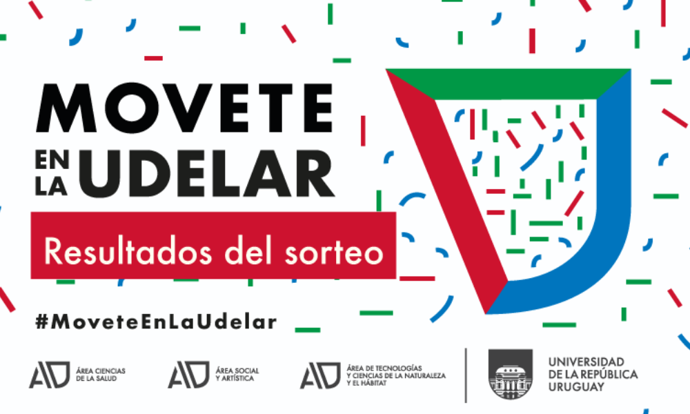 Placa gráfica de Movete en la Udelar anunciando los resultados del sorteo, con identidad visual de la Universidad de la República